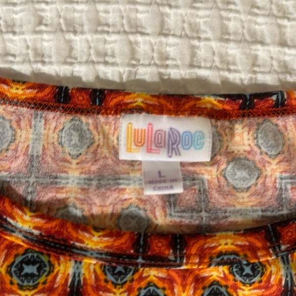 LuLaRoe Women’s Julia Dress/Size: Large/Red-Orange-Black 'Firey' Geometric (NWT) - Picture 3 of 10